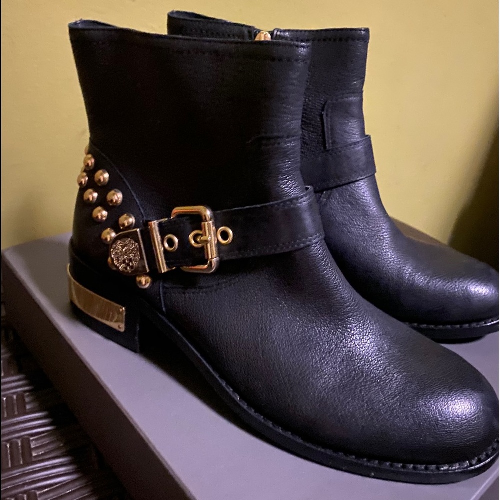 Black leather Gold Stud Booties